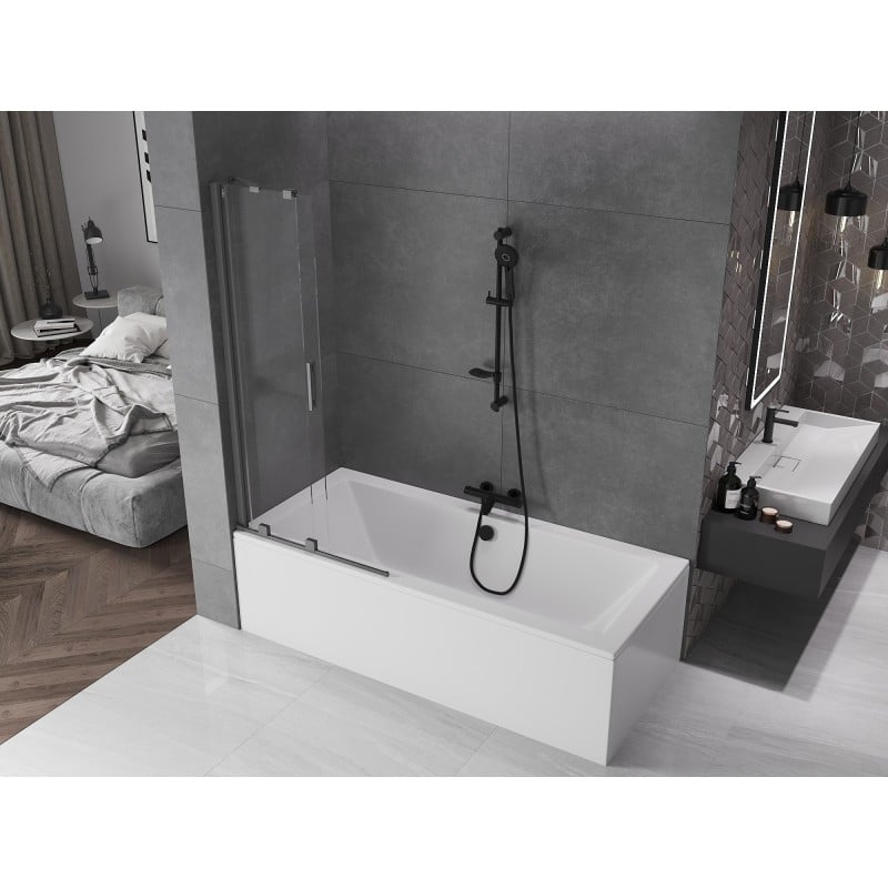 Mexen Velar paroi de baignoire à 2 volets coulissants 80 x 150 cm, transparent, métal gun - 896-080-000-01-95
