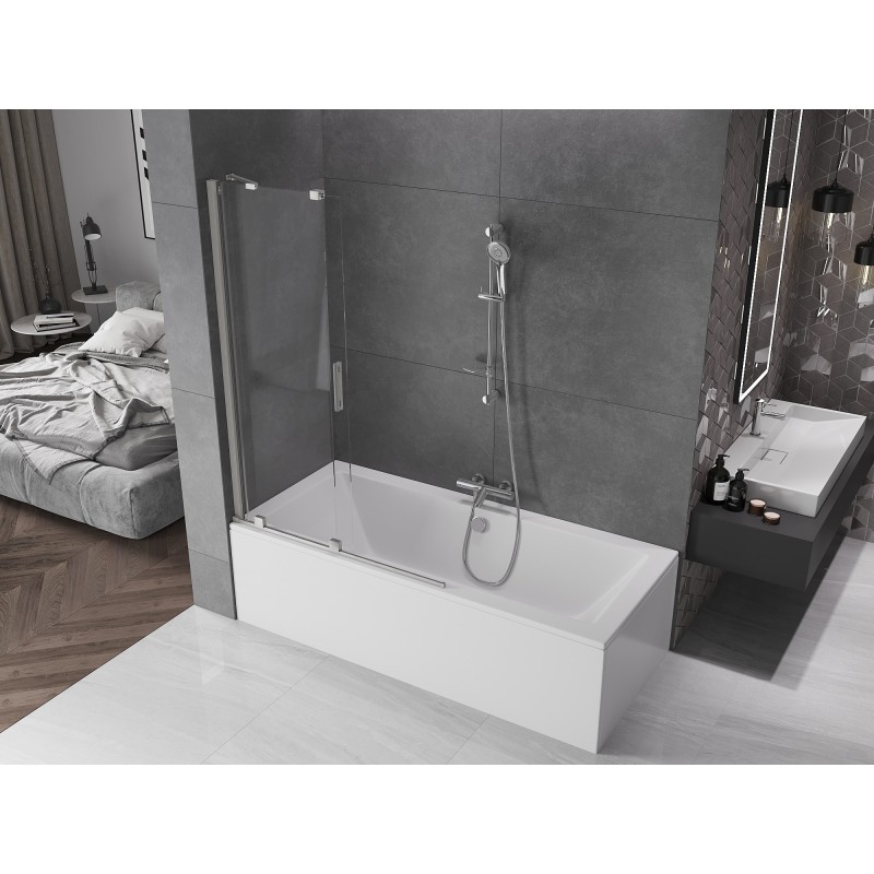 Mexen Velar paravent de baignoire à 2 panneaux coulissants 110 x 150 cm, transparent, nickel brossé - 896-110-000-01-97