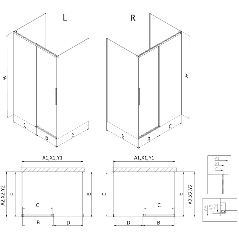 Mexen Rox-3S cabine de douche 3 parois coulissante droite 155 x 90 cm, cadre noir, noir - 8C2-155-090-70-70-3S-P