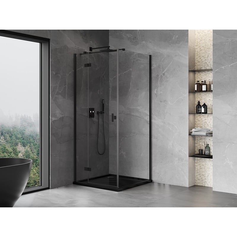 Mexen Mist-H T cabine de douche pivotante gauche 80 x 80 cm, transparent, noir - 8A5T-080-080-70-00-L
