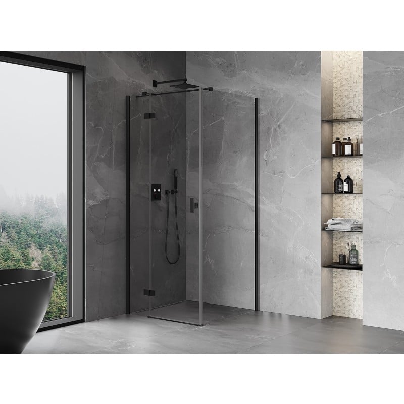 Mexen Mist-H T cabine de douche pivotante gauche 90 x 90 cm, transparente, noire - 8A5T-090-090-70-00-L