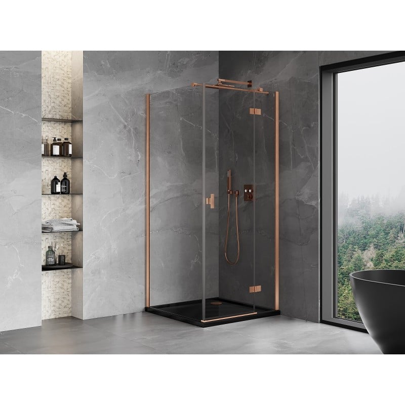 Mexen Mist-H T cabine de douche pivotante droite 75 x 75 cm, transparent, cuivre brossé - 8A5T-075-075-65-00-P