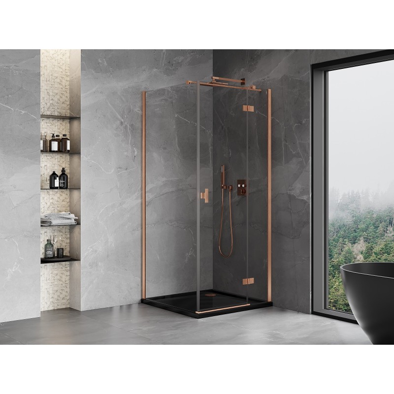 Mexen Mist-H T cabine de douche pivotante droite 95 x 95 cm, transparent, cuivre brossé - 8A5T-095-095-65-00-P
