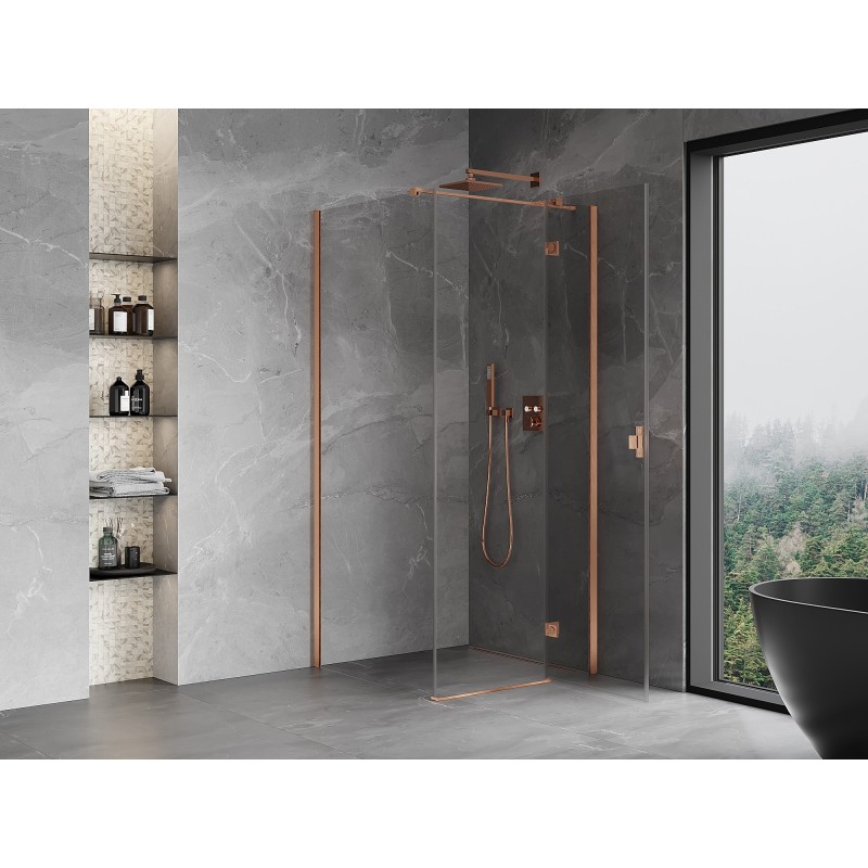 Mexen Mist-H T cabine de douche pivotante droite 95 x 95 cm, transparent, cuivre brossé - 8A5T-095-095-65-00-P