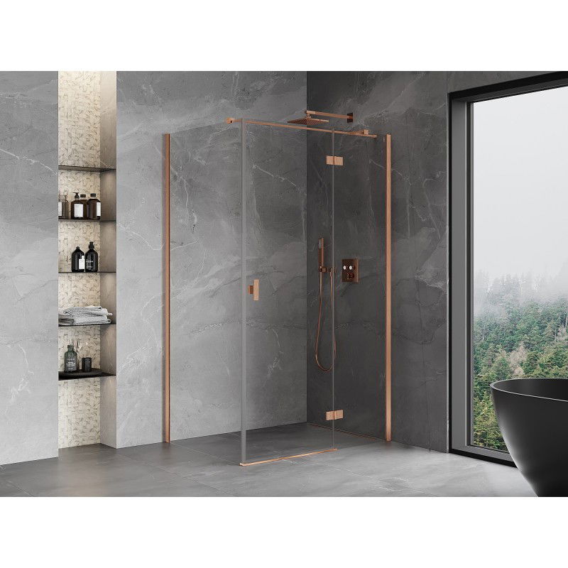 Mexen Mist-H T cabine de douche à porte battante droite 95 x 75 cm, transparent, cuivre brossé - 8A5T-095-075-65-00-P