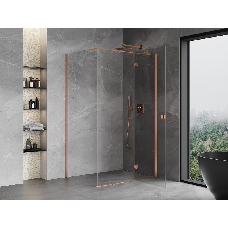 Mexen Mist-H T cabine de douche pivotante droite 80 x 85 cm, transparent, cuivre brossé - 8A5T-080-085-65-00-P