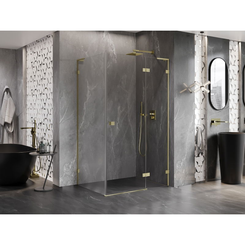 Mexen Lunar L cabine de douche pivotante droite 85 x 90 cm, transparent, or brossé - 834L-085-090-55-00-P