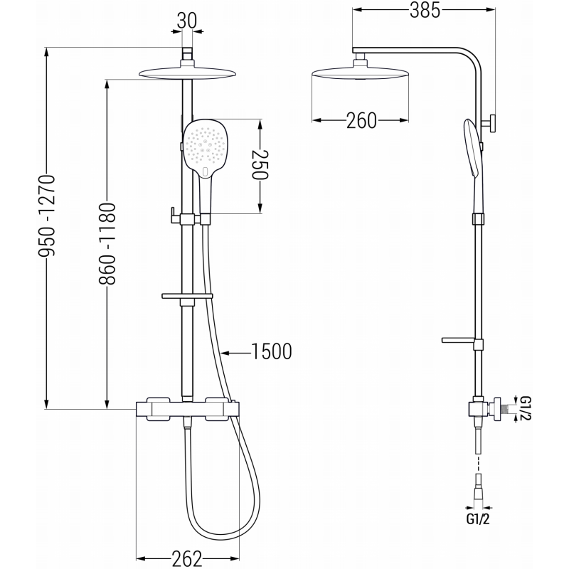 Mexen CQ22 ensemble de douche en saillie avec pomme de douche et robinet thermostatique, noir - 772502295-70