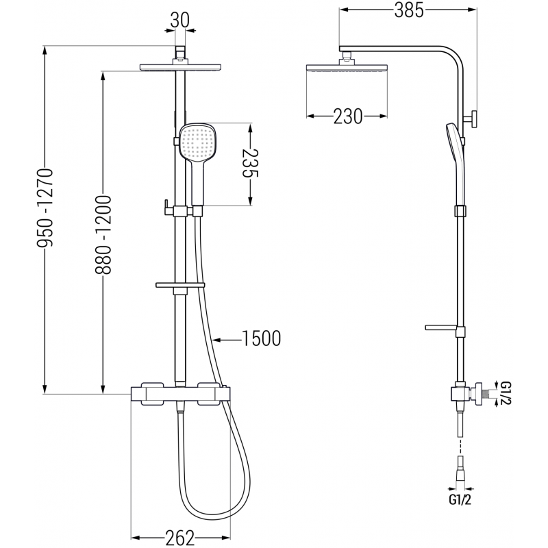 Mexen CQ33 ensemble de douche externe avec douche de tête et robinet thermostatique, blanc/chromé - 772503395-21
