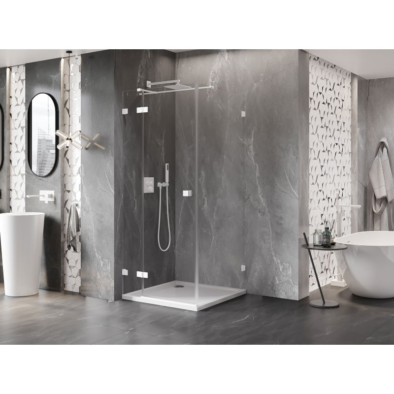 Mexen Lunar T cabine de douche pivotante gauche 80 x 80 cm, transparente, blanche - 834T-080-080-20-00-L