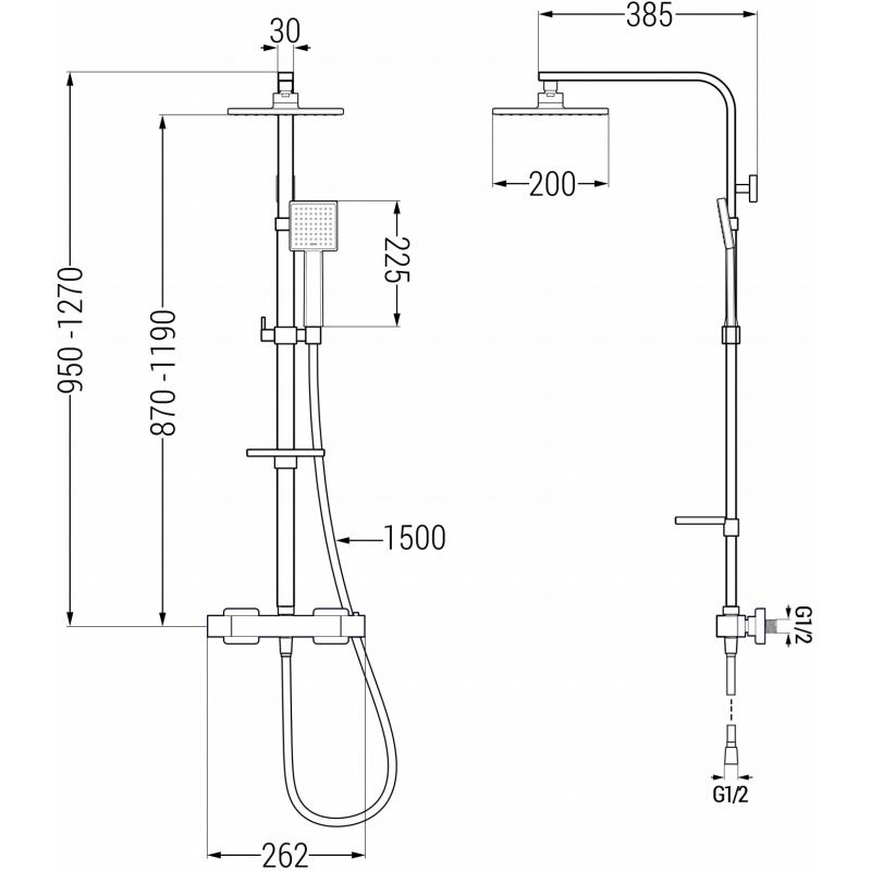 Mexen CQ45 ensemble de douche en saillie avec pomme de douche et mitigeur thermostatique, doré - 772504595-50
