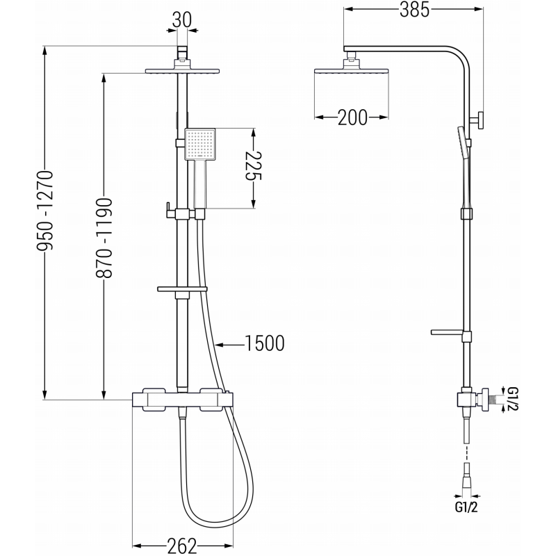 Mexen CQ45 ensemble de douche en saillie avec pommeau de douche et mitigeur thermostatique, noir - 772504595-70