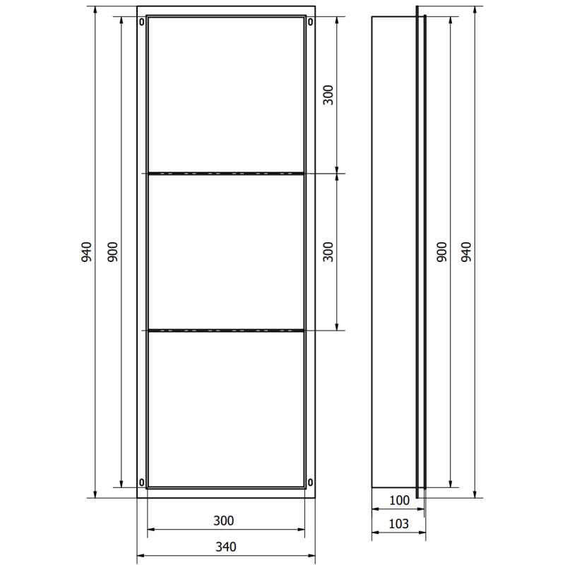 Mexen X-Wall-NR niche sans rebord avec étagère 90 x 30 cm, blanc - 1921903010S