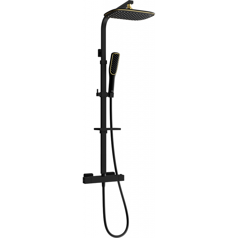 Mexen CQ49 ensemble de douche en saillie avec pomme de douche et robinet thermostatique, noir/or - 772504995-75