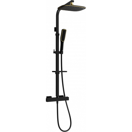 Mexen CQ49 ensemble de douche apparent avec douche de tête et mitigeur thermostatique, noir/or - 772504995-75