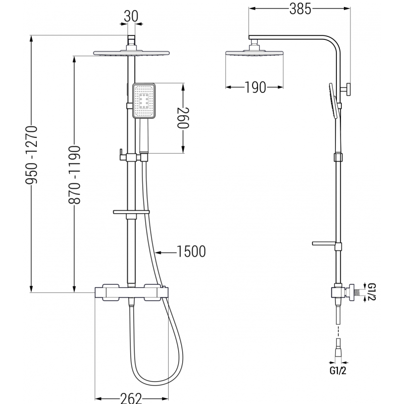 Mexen CQ54 ensemble de douche apparent avec douche de tête et mitigeur thermostatique, blanc/chrome - 772505495-21