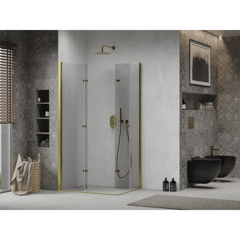 Mexen Lima Duo cabine de douche pliante 100 x 90 cm, transparent, or - 856-100-090-50-00-02