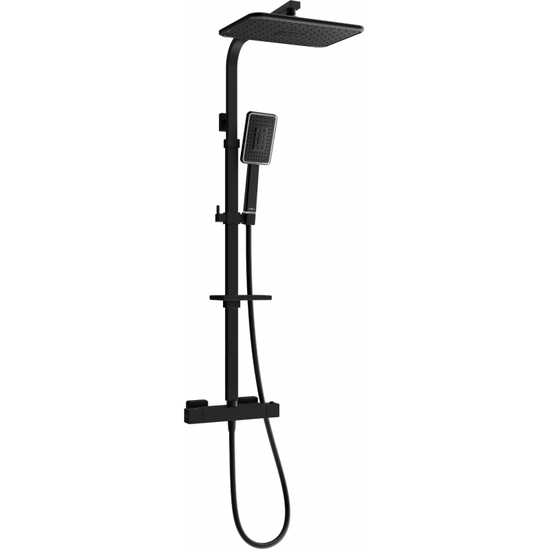 Mexen CQ54 ensemble de douche en surface avec douche à effet pluie et robinet thermostatique, noir/chrome - 772505495-71