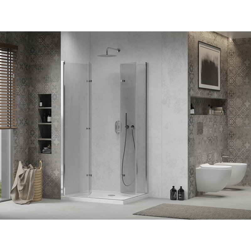 Mexen Lima Duo cabine de douche pliante 80 x 70 cm, transparent, chrome + receveur Flat - 856-080-070-01-02-4010