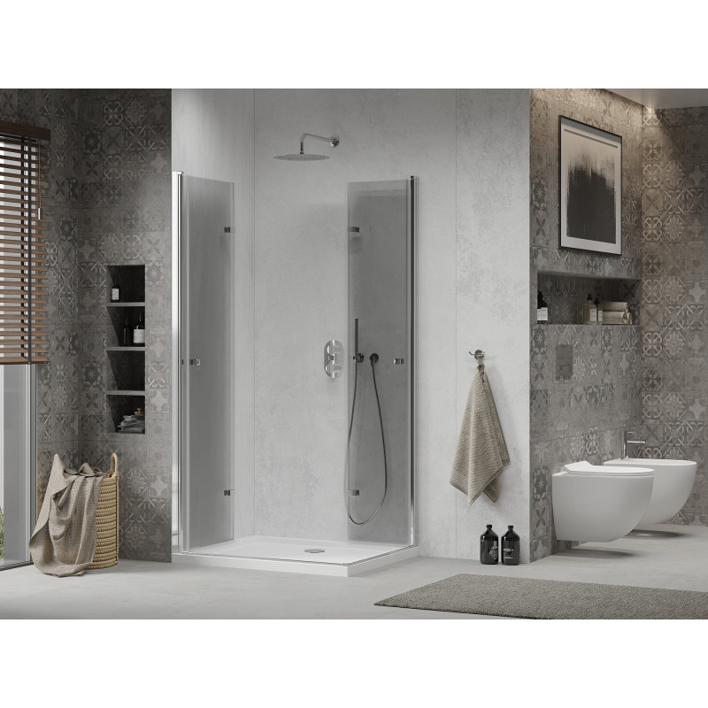 Mexen Lima Duo cabine de douche pliable 90 x 80 cm, transparent, chrome + receveur plat - 856-090-080-01-02-4010