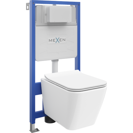 Mexen Cube ensemble WC encastré châssis Fenix Slim avec cuvette WC et abattant à descente progressive, blanc brillant
