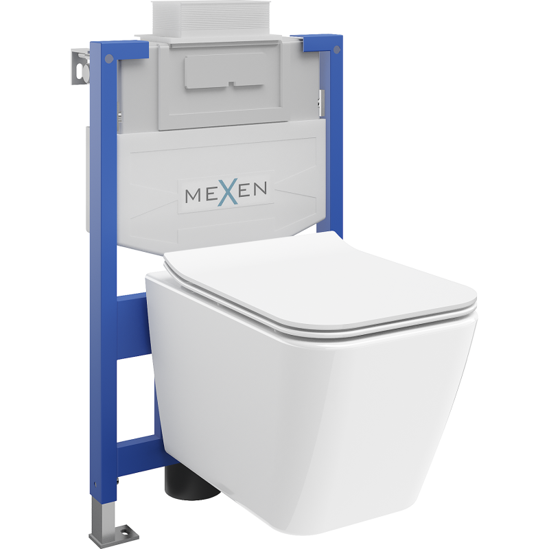 Mexen Cube ensemble encastré WC châssis Fenix XS-U avec cuvette WC et abattant à fermeture lente, blanc brillant