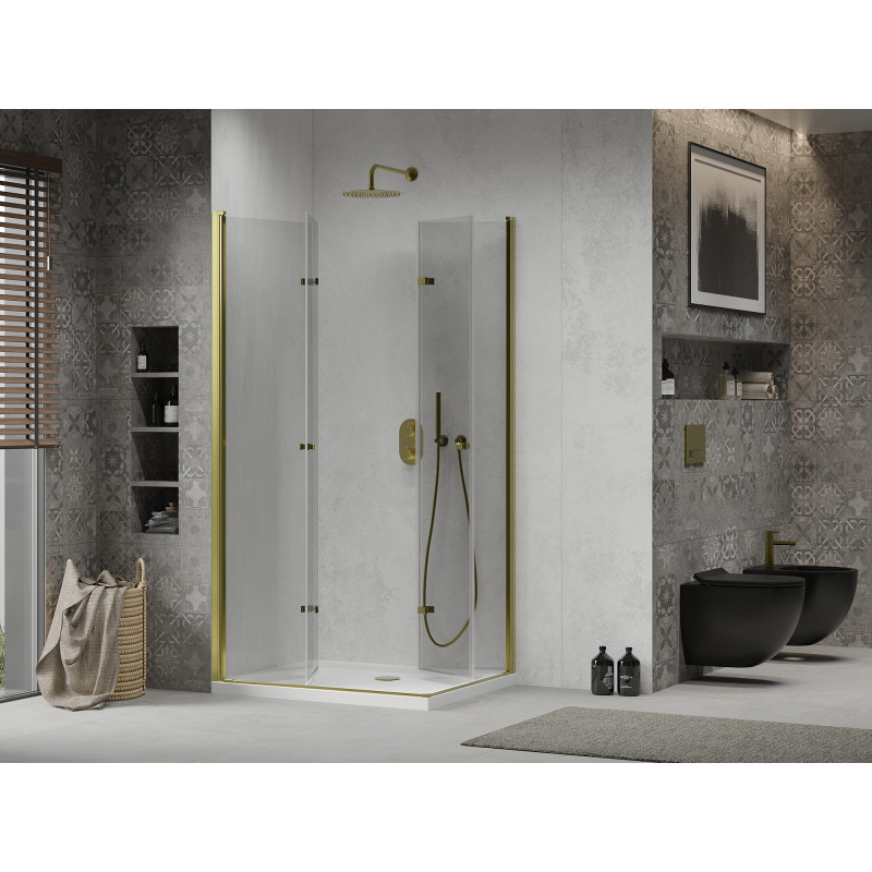 Mexen Lima Duo cabine de douche pliable 80 x 70 cm, transparent, doré + receveur plat - 856-080-070-50-02-4010G