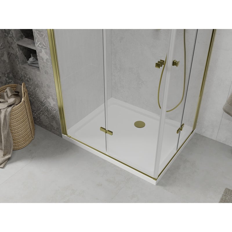 Mexen Lima Duo cabine de douche pliable 80 x 70 cm, transparent, doré + receveur plat - 856-080-070-50-02-4010G