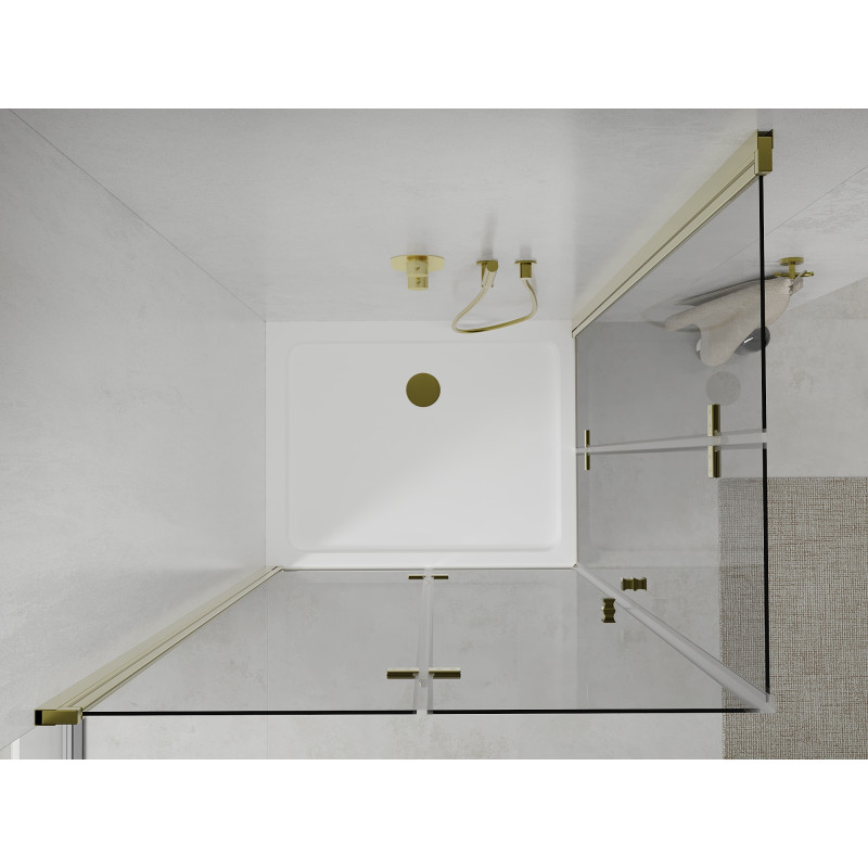 Mexen Lima Duo cabine de douche pliable 80 x 70 cm, transparent, doré + receveur plat - 856-080-070-50-02-4010G