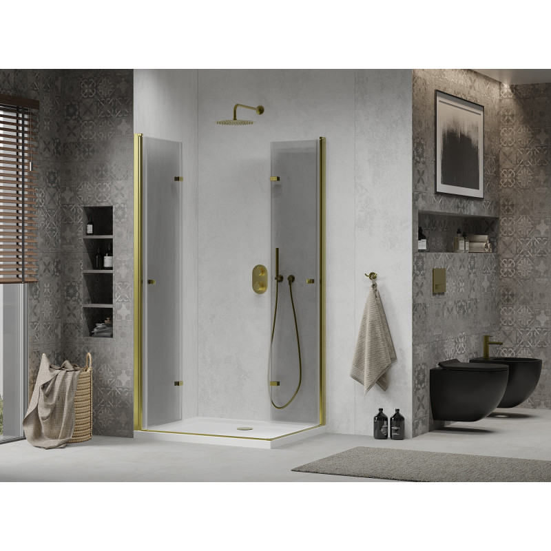 Mexen Lima Duo cabine de douche pliable 80 x 70 cm, transparent, doré + receveur plat - 856-080-070-50-02-4010G