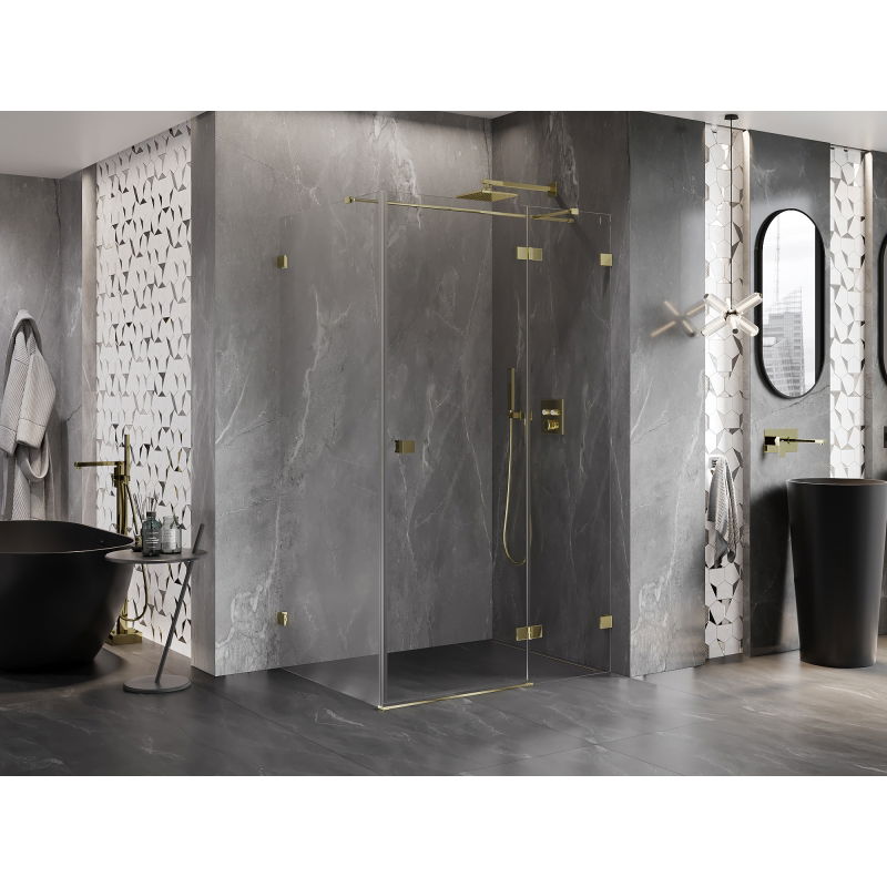 Mexen Lunar T cabine de douche pivotante droite 80 x 100 cm, transparent, dorée - 834T-080-100-50-00-P