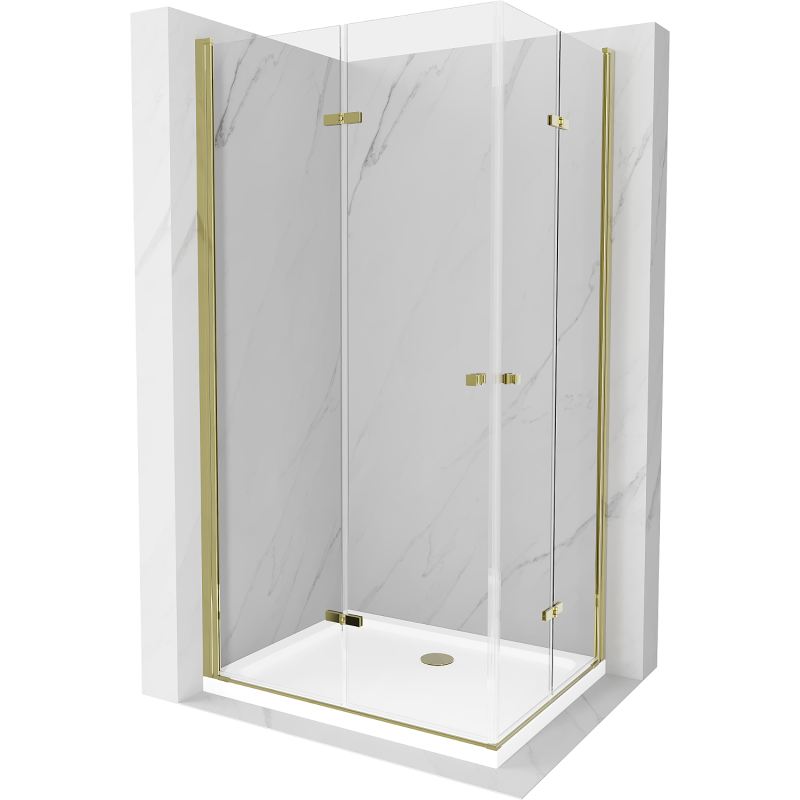 Mexen Lima Duo cabine de douche pliante 80 x 70 cm, transparent, or + receveur plat - 856-080-070-50-02-4010G