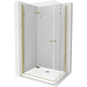 Mexen Lima Duo cabine de douche pliante 90 x 80 cm, transparente, dorée + receveur Flat - 856-090-080-50-02-4010G