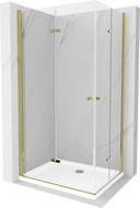 Mexen Lima Cabine de douche pliante Duo 90 x 80 cm, transparente, dorée + receveur plat - 856-090-080-50-02-4010G