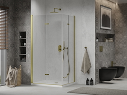 Mexen Lima Duo cabine de douche pliante 90 x 80 cm, transparent, or + receveur Flat - 856-090-080-50-02-4010G