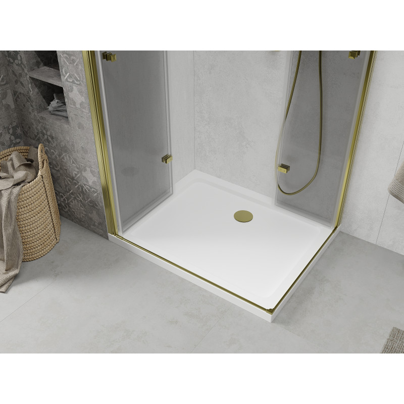 Mexen Lima Duo cabine de douche pliable 100 x 90 cm, transparent, or + receveur Flat - 856-100-090-50-02-4010G