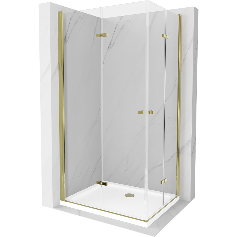 Mexen Lima Duo cabine de douche pliable 100 x 90 cm, transparent, or + receveur Flat - 856-100-090-50-02-4010G