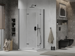 Mexen Lima Duo cabine de douche pliante 80 x 70 cm, transparent, noire + receveur Flat - 856-080-070-70-02-4010B