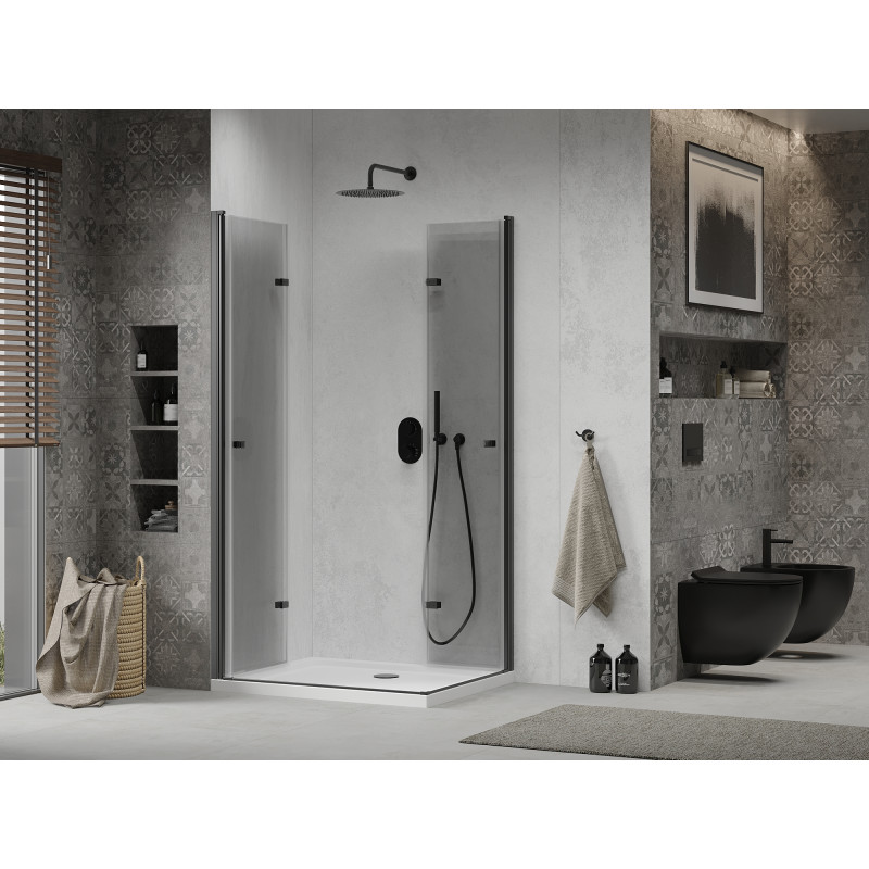 Mexen Lima Duo cabine de douche pliante 80 x 70 cm, transparent, noir + receveur plat - 856-080-070-70-02-4010B