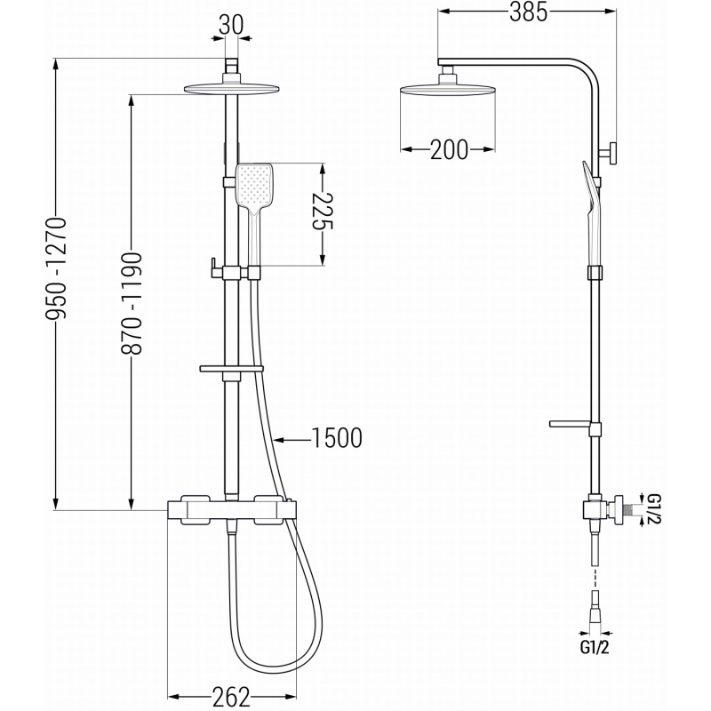 Mexen CQ62 ensemble de douche en saillie avec pomme de douche et robinet thermostatique, doré - 772506295-50