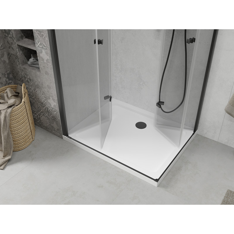 Mexen Lima Duo cabine de douche pliante 90 x 80 cm, transparent, noir + receveur Flat - 856-090-080-70-02-4010B