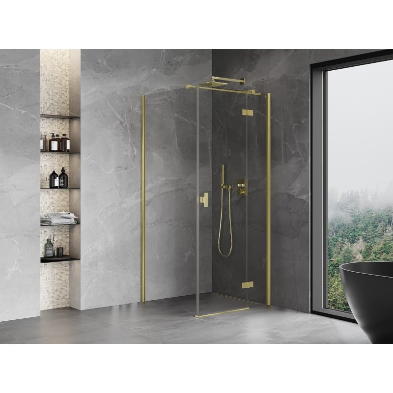 Mexen Mist-H T cabine de douche avec porte battante droite 75 x 75 cm, transparent, or brossé - 8A5T-075-075-55-00-P