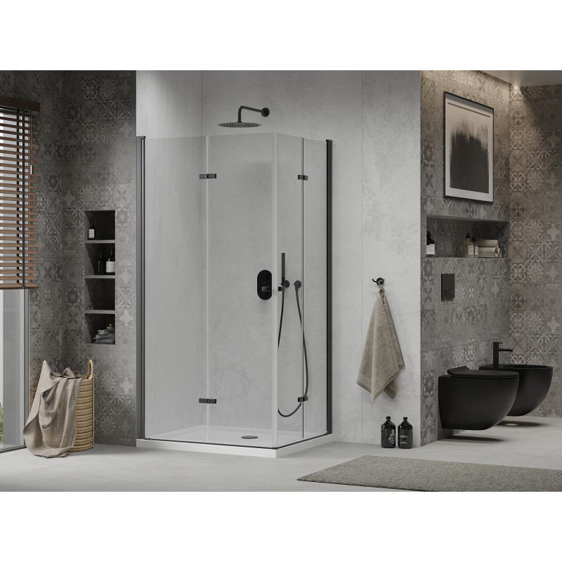 Mexen Lima Duo cabine de douche pliante 100 x 90 cm, transparente, noire + receveur plat - 856-100-090-70-02-4010B
