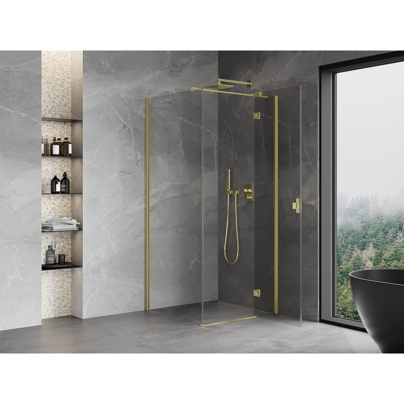 Mexen Mist-H T cabine de douche pivotante droite 95 x 95 cm, transparent, or brossé - 8A5T-095-095-55-00-P