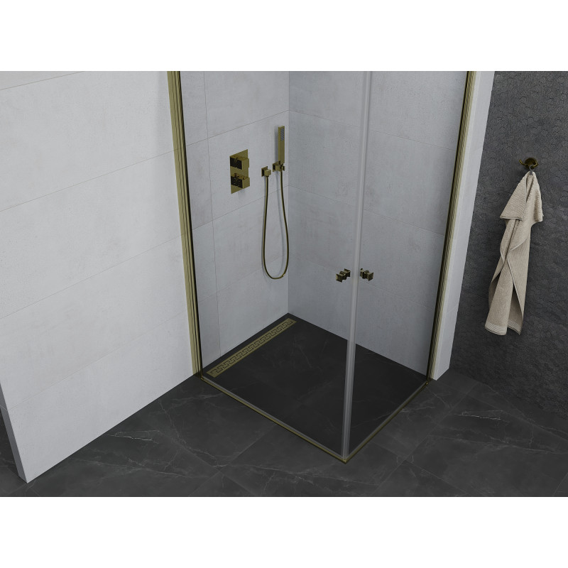 Mexen Pretoria Duo cabine de douche pivotante 90 x 80 cm, transparent, dorée - 852-090-080-50-00-02