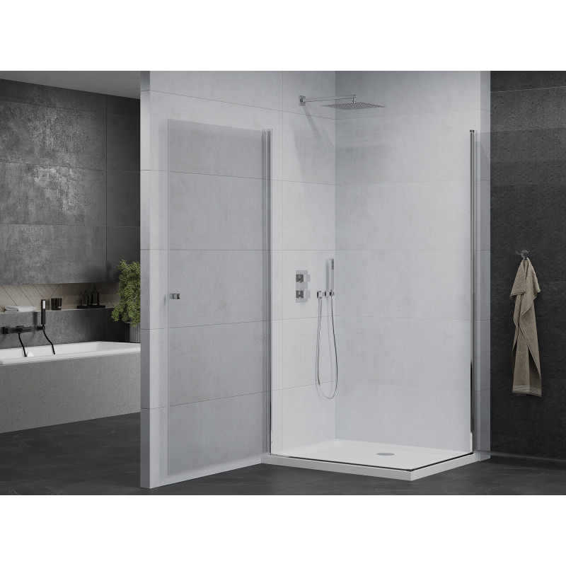 Mexen Pretoria Duo cabine de douche pivotante 80 x 70 cm, transparent, chrome + receveur Flat - 852-080-070-01-02-4010