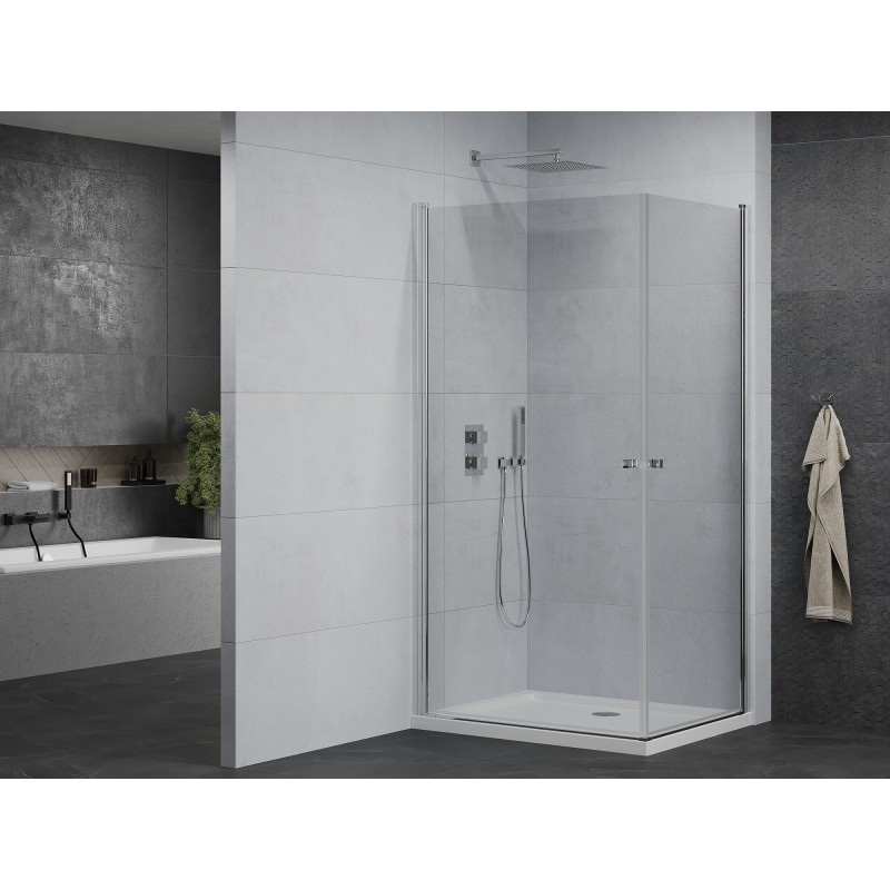 Mexen Pretoria Duo cabine de douche pivotante 80 x 70 cm, transparent, chrome + receveur Flat - 852-080-070-01-02-4010