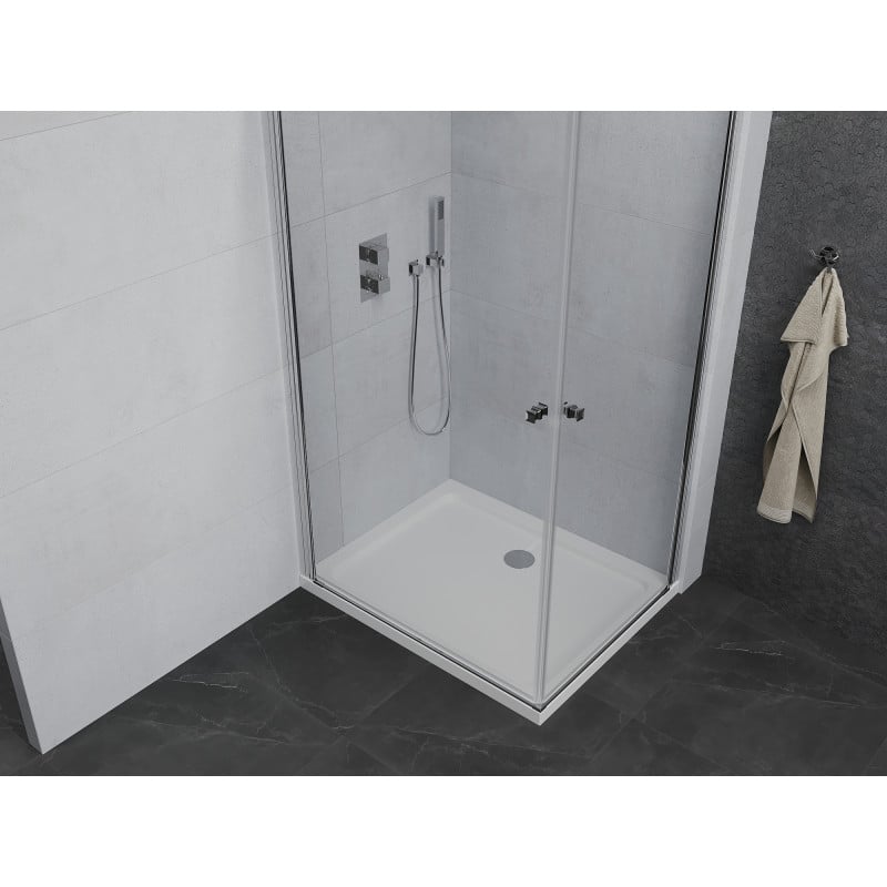 Mexen Pretoria Cabine de douche pivotante Duo 90 x 80 cm, transparente, chrome + receveur plat - 852-090-080-01-02-4010