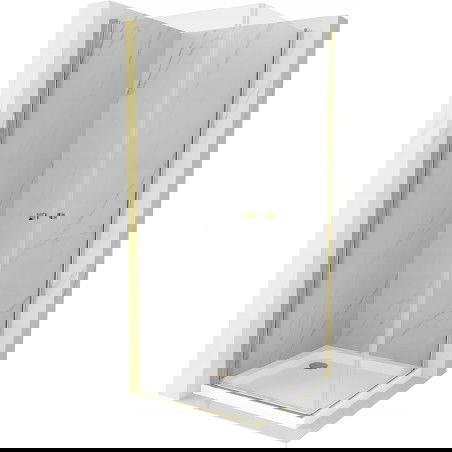 Mexen Pretoria Duo cabine de douche pivotante 70 x 70 cm, transparent, doré + receveur plat - 852-070-070-50-02-4010G