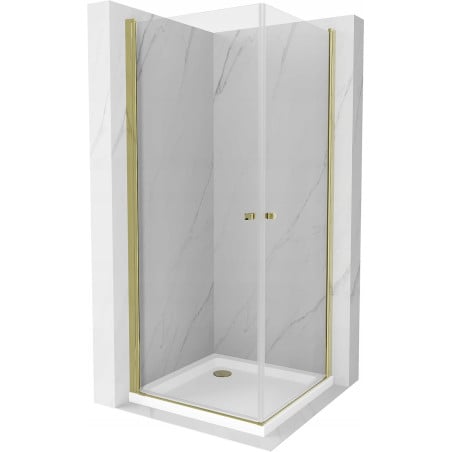 Mexen Pretoria Duo cabine de douche pivotante 70 x 70 cm, transparente, or + receveur plat - 852-070-070-50-02-4010G